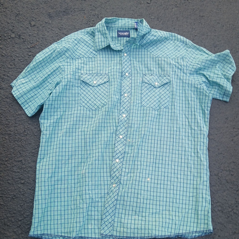 Wrangler Shirt Mens 2XLT Green Plaid Short Sleeve Western Pearl Snap Cowboy